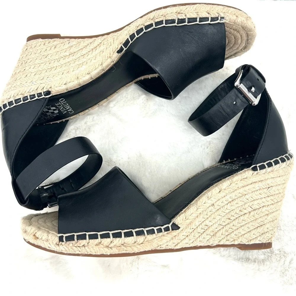 VINCE CAMUTO Women’s Size 10 Black Leera Espadrille Wedge Sandal